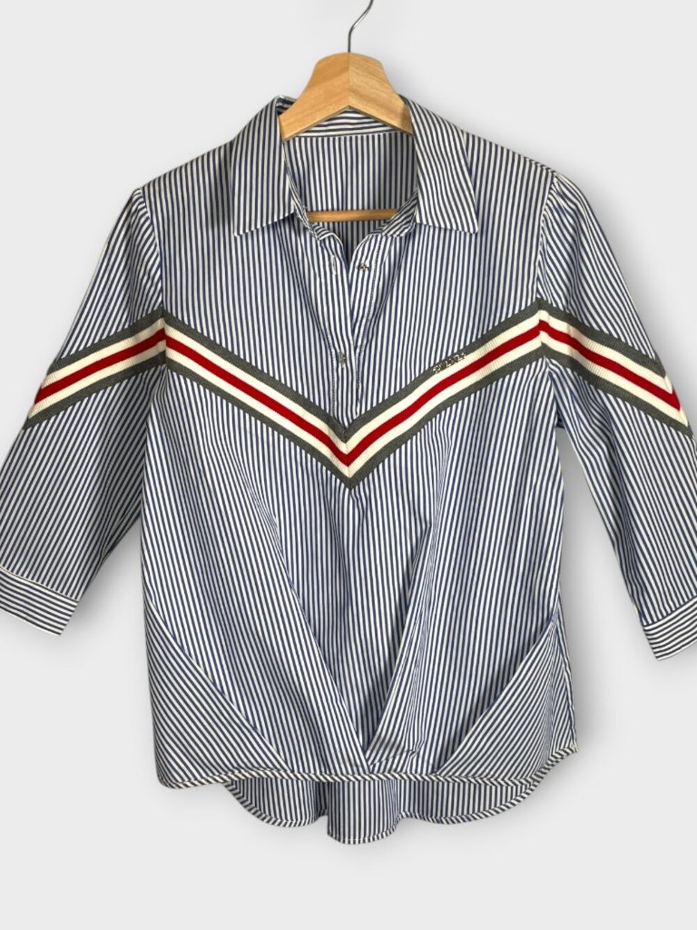 Striped Popover Blouse Sz S (40 IT) Chevron Western Preppy Nautical Retro